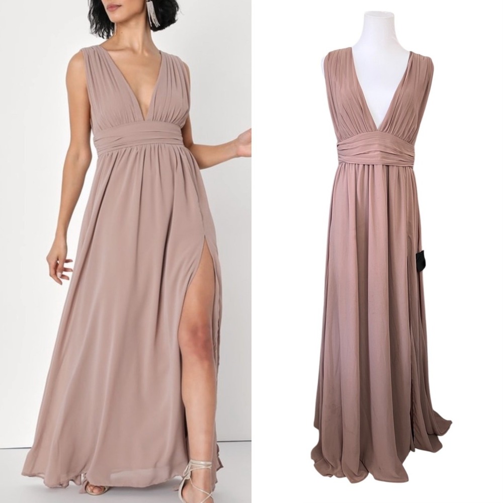 Lulu's Heavenly Hues Taupe Blush‎ Gown Maxi Long Dress MEDIUM NWT Formal